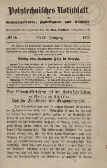 Polytechnisches Notizblatt für Gewerbtreibende, Fabrikanten und Künstler, XXXII Jahrgang, No.16