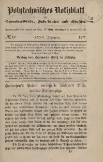 Polytechnisches Notizblatt für Gewerbtreibende, Fabrikanten und Künstler, XXXII Jahrgang, No.19