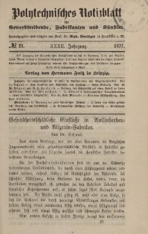 Polytechnisches Notizblatt für Gewerbtreibende, Fabrikanten und Künstler, XXXII Jahrgang, No.21