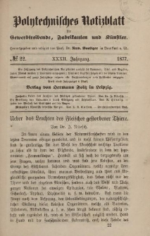 Polytechnisches Notizblatt für Gewerbtreibende, Fabrikanten und Künstler, XXXII Jahrgang, No.22