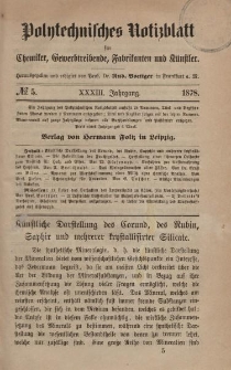 Polytechnisches Notizblatt für Chemiker, Gewerbtreibende, Fabrikanten und Künstler, XXXIII Jahrgang, No.5