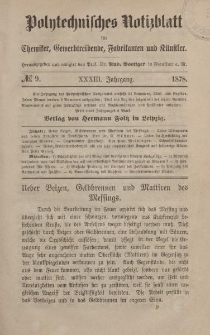 Polytechnisches Notizblatt für Chemiker, Gewerbtreibende, Fabrikanten und Künstler, XXXIII Jahrgang, No.9