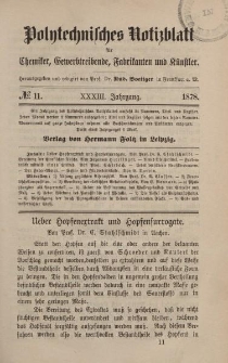 Polytechnisches Notizblatt für Chemiker, Gewerbtreibende, Fabrikanten und Künstler, XXXIII Jahrgang, No.11