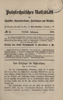 Polytechnisches Notizblatt für Chemiker, Gewerbtreibende, Fabrikanten und Künstler, XXXIII Jahrgang, No.13
