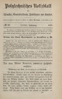 Polytechnisches Notizblatt für Chemiker, Gewerbtreibende, Fabrikanten und Künstler, XXXIII Jahrgang, No.19