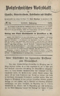 Polytechnisches Notizblatt für Chemiker, Gewerbtreibende, Fabrikanten und Künstler, XXXIII Jahrgang, No.24