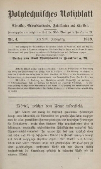 Polytechnisches Notizblatt für Chemiker, Gewerbtreibende, Fabrikanten und Künstler, XXXIV Jahrgang, No.4