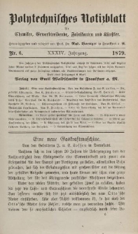 Polytechnisches Notizblatt für Chemiker, Gewerbtreibende, Fabrikanten und Künstler, XXXIV Jahrgang, No.6