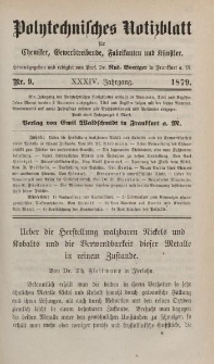 Polytechnisches Notizblatt für Chemiker, Gewerbtreibende, Fabrikanten und Künstler, XXXIV Jahrgang, No.9