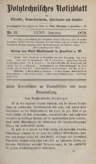 Polytechnisches Notizblatt für Chemiker, Gewerbtreibende, Fabrikanten und Künstler, XXXIV Jahrgang, No.12