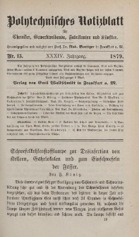 Polytechnisches Notizblatt für Chemiker, Gewerbtreibende, Fabrikanten und Künstler, XXXIV Jahrgang, No.13
