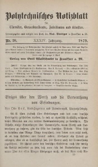 Polytechnisches Notizblatt für Chemiker, Gewerbtreibende, Fabrikanten und Künstler, XXXIV Jahrgang, No.20