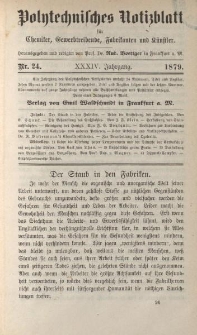 Polytechnisches Notizblatt für Chemiker, Gewerbtreibende, Fabrikanten und Künstler, XXXIV Jahrgang, No.24