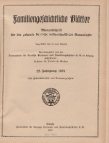 Familiengeschichtliche Blätter, 22. Jahrgang