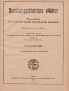 Familiengeschichtliche Blätter, 23. Jahrgang