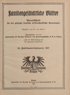 Familiengeschichtliche Blätter, 25. Jahrgang