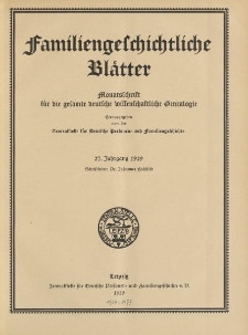 Familiengeschichtliche Blätter, 27. Jahrgang