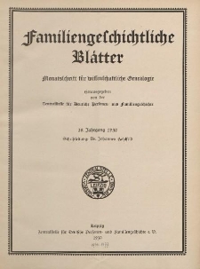 Familiengeschichtliche Blätter, 28 Jahrgang