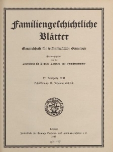 Familiengeschichtliche Blätter, 29. Jahrgang