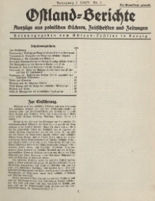 Ostland-Berichte, Auszüge aus polnischen Büchern, Zeitschriften und Zeitungen, 1927, Nr. 1