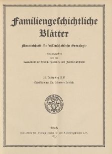 Familiengeschichtliche Blätter, 31. Jahrgang