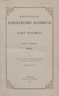 Kurzgefasstes exegetisches Handbuch zum Alten Testament. Zweite Lieferung. Hiob