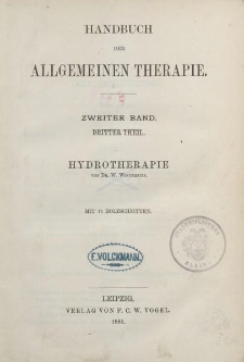 Handbuch der allgemeinen Therapie […] Hydrotherapie […]