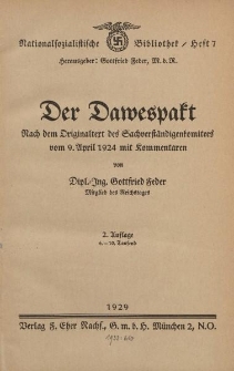 Der Dawespakt nach dem Originaltext des Sachverständigenkomitees vom 9. April 1924 mit Kommentaren