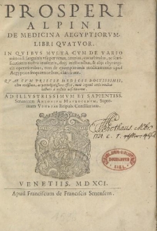 Prosperi Alpini De medicina aegyptiorum, libri quatuor […]