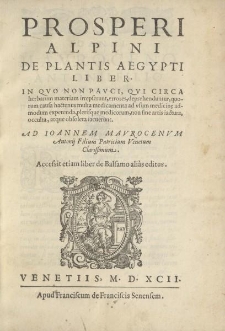 Prosperi Alpini De Plantis Aegypti liber […]