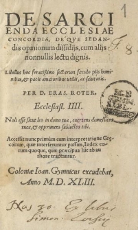De sarcienda ecclesiae concordia [...]