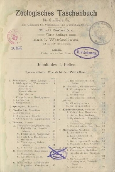 Zoologisches Taschenbuch für Studierende, zum Gebrauch während der Vorlesungen und praktischen Übungen zusammengestellt […] I. Wirbellose