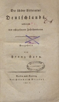Die schöne Litteratur Deutschlands während des achtzehnten Jahrhunderts