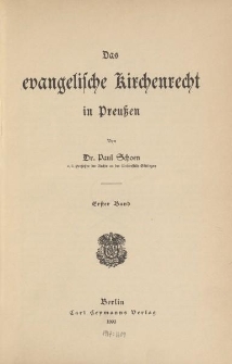Das evangelische Kirchenrecht in Preußen. Erster Band