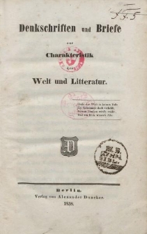 Denkschriften und Briefe zur Charakteristik der Welt und Litteratur