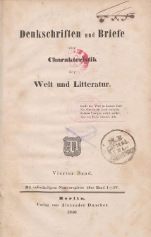 Denkschriften und Briefe zur Charakteristik der Welt und Literatur. Vierter Band
