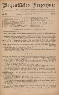 Wöchentliches Verzeichnis der erschienenen und der vorbereiteten Neuigkeiten des deutschen Buchhandels. No.18