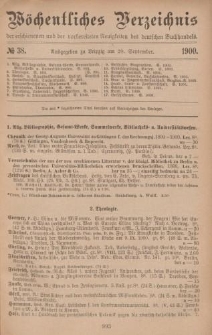 Wöchentliches Verzeichnis der erschienenen und der vorbereiteten Neuigkeiten des deutschen Buchhandels. No.38