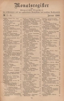 Monatsregister zum Wöchentliches Verzeichnis der erschienenen und der vorbereiteten Neuigkeiten des deutschen Buchhandels.No. 1 - 4