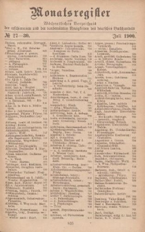 Monatsregister zum Wöchentliches Verzeichnis der erschienenen und der vorbereiteten Neuigkeiten des deutschen Buchhandels. No. 27 - 30