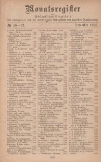 Monatsregister zum Wöchentliches Verzeichnis der erschienenen und der vorbereiteten Neuigkeiten des deutschen Buchhandels. No. 49 - 52