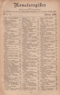 Monatsregister zum Wöchentliches Verzeichnis der erschienenen und der vorbereiteten Neuigkeiten des deutschen Buchhandels. No. 5 - 8