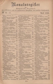 Monatsregister zum Wöchentliches Verzeichnis der erschienenen und der vorbereiteten Neuigkeiten des deutschen Buchhandels. No. 14 - 17