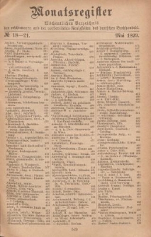 Monatsregister zum Wöchentliches Verzeichnis der erschienenen und der vorbereiteten Neuigkeiten des deutschen Buchhandels. No. 18 - 21