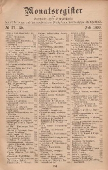 Monatsregister zum Wöchentliches Verzeichnis der erschienenen und der vorbereiteten Neuigkeiten des deutschen Buchhandels. No. 27 - 30