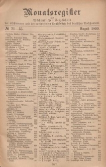 Monatsregister zum Wöchentliches Verzeichnis der erschienenen und der vorbereiteten Neuigkeiten des deutschen Buchhandels. No. 31 - 35