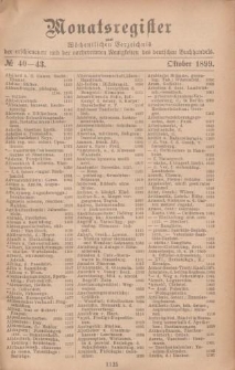 Monatsregister zum Wöchentliches Verzeichnis der erschienenen und der vorbereiteten Neuigkeiten des deutschen Buchhandels. No. 40 - 43