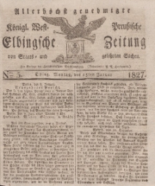 Elbingsche Zeitung, No. 5 Montag, 15 Januar 1827