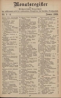 Monatsregister zum Wöchentliches Verzeichnis der erschienenen und der vorbereiteten Neuigkeiten des deutschen Buchhandels. No. 1 - 4