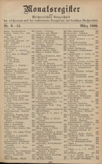 Monatsregister zum Wöchentliches Verzeichnis der erschienenen und der vorbereiteten Neuigkeiten des deutschen Buchhandels. No. 9 - 13